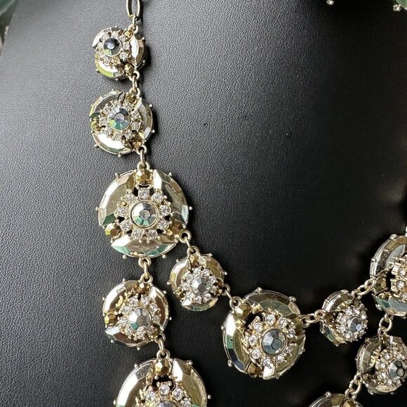Vintage‎ Statement Necklace 22" w Match Earrings Flower Design Clear Rhinestones - Picture 7 of 11